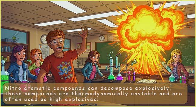 Poly-nitrated aromatic compounds are often used as explosives, classroon explosion.